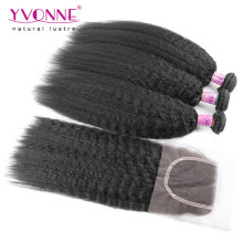 Kinky Straight Brazilian Hair Bundles with Lace Closure